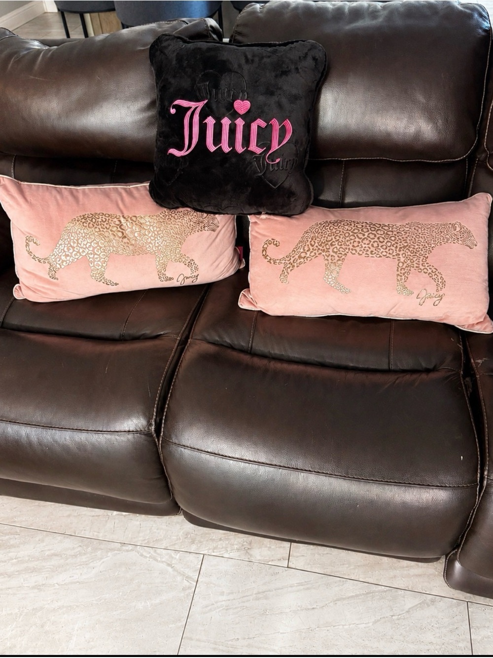 Juicy Couture Decorative Throw Pillows set  Pink Leopard &Black Juice pillow-Y2K